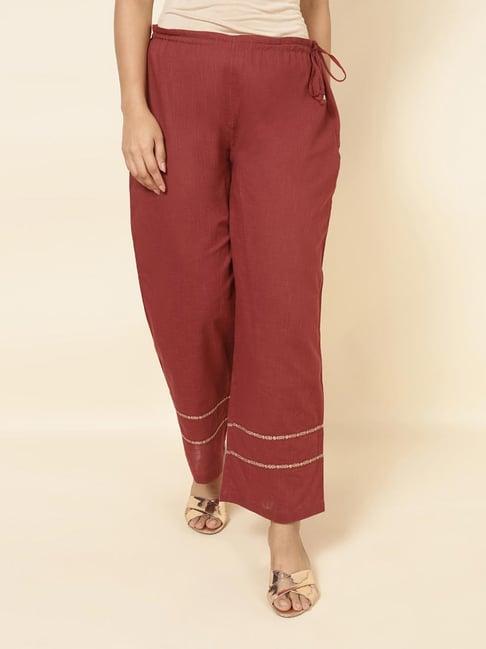 fabindia rust cotton embroidered palazzos