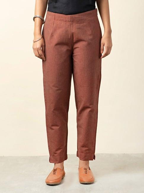 fabindia rust cotton mid rise pants