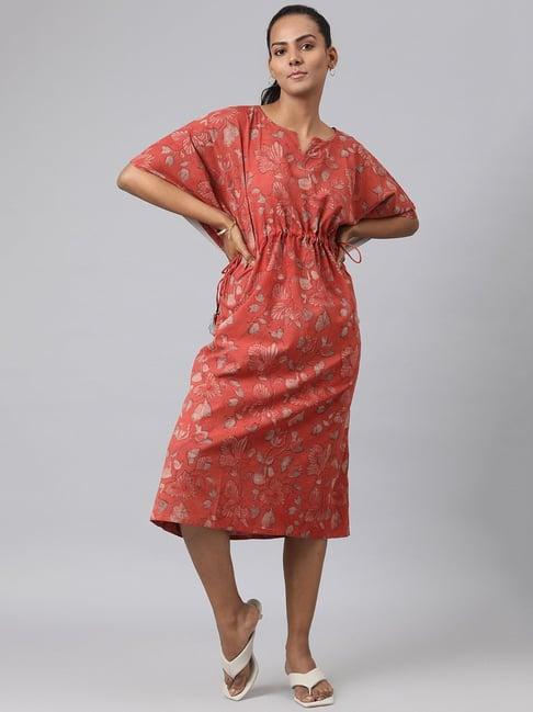 fabindia rust cotton printed dress