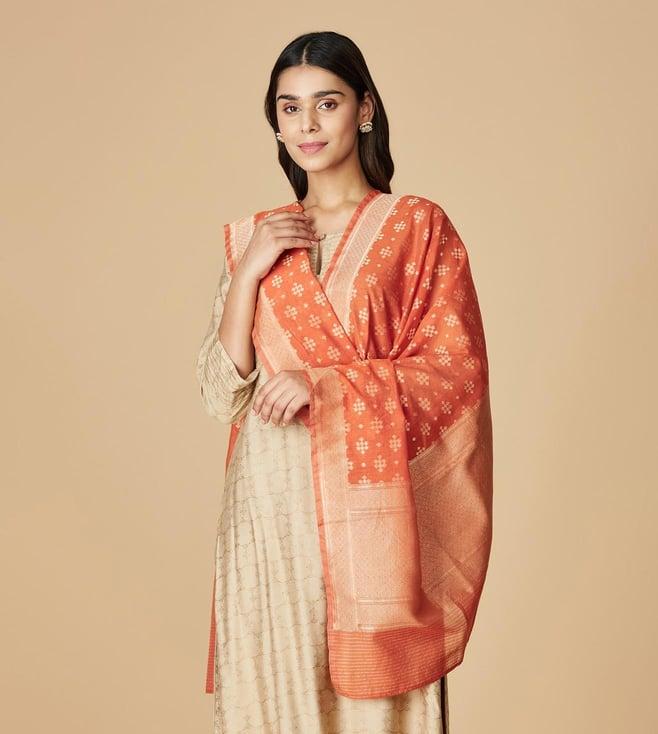 fabindia rust geometric cotton silk dupatta