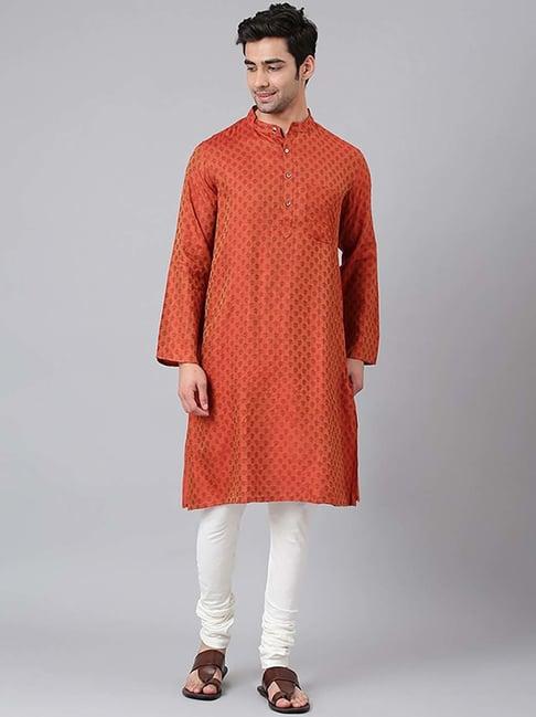 fabindia rust orange regular fit printed kurta