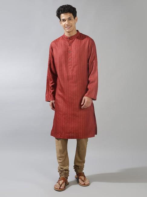 fabindia rust slim fit self design kurta