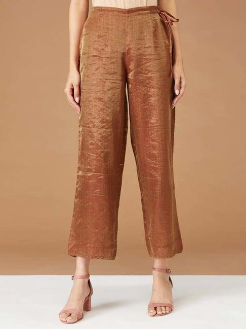 fabindia rust woven pattern pants