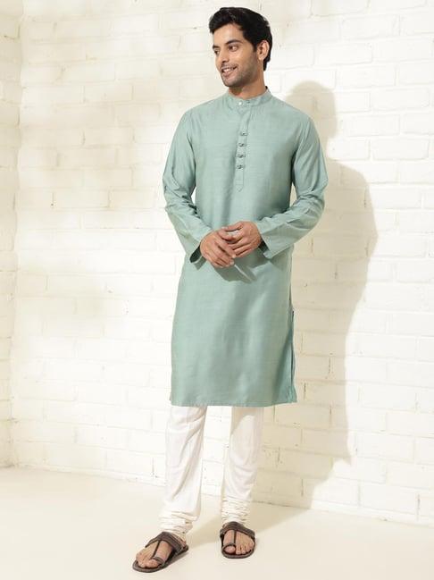 fabindia sage green slim fit kurta