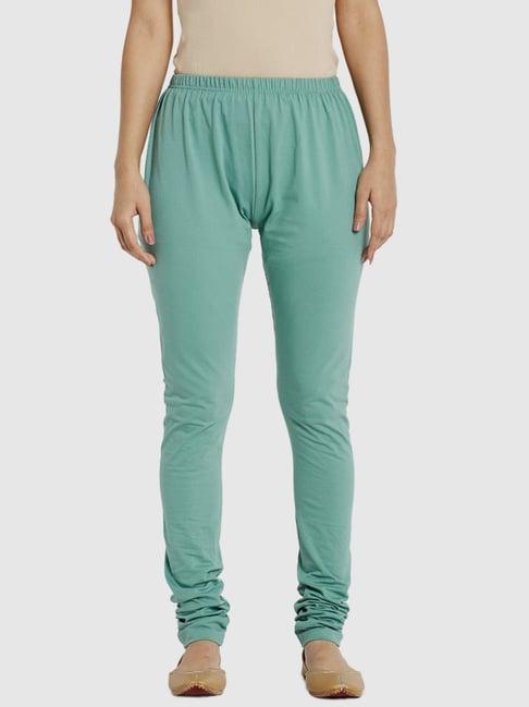 fabindia sea green cotton blend regular fit leggings