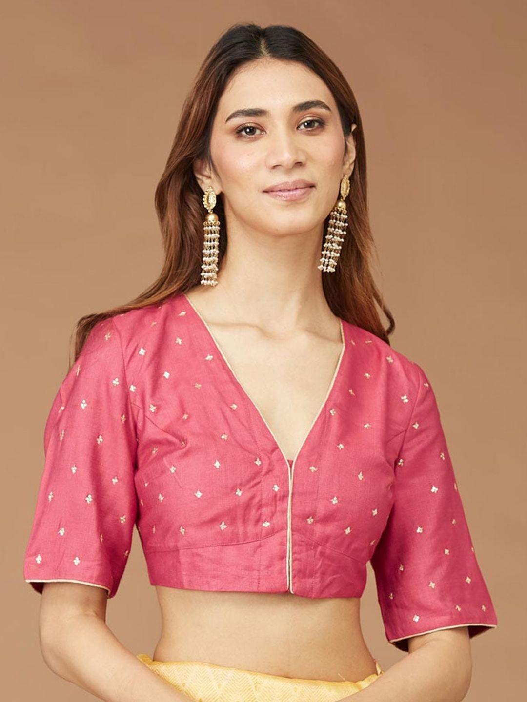 fabindia sequinned embellished v-neck saree blouse