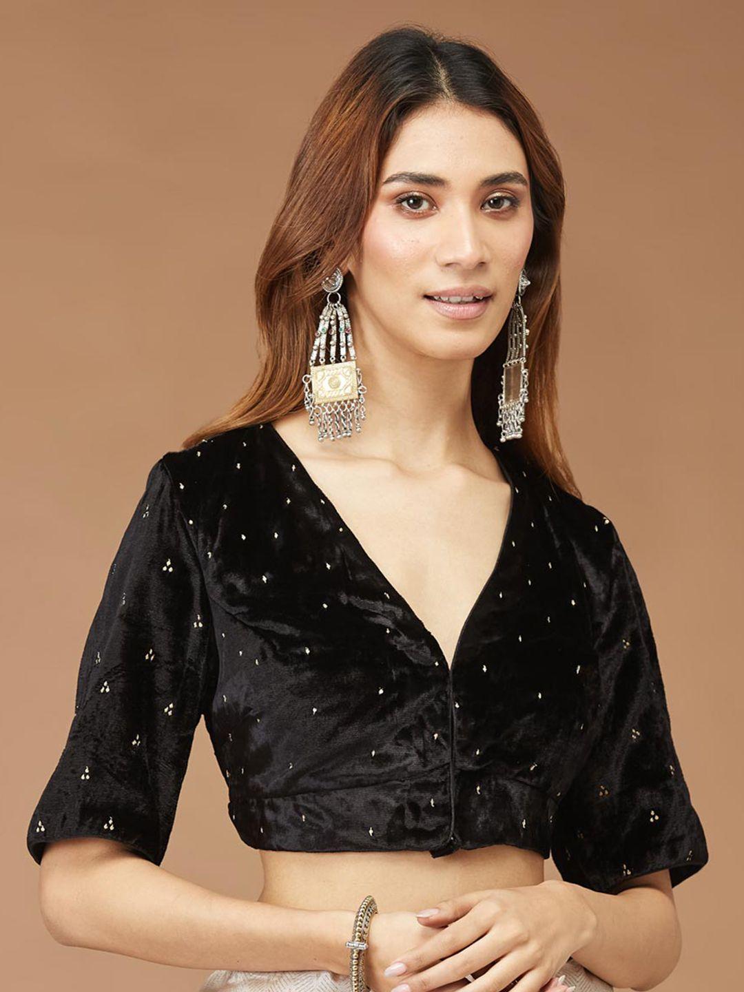 fabindia sequinned embellished v-neck saree blouse