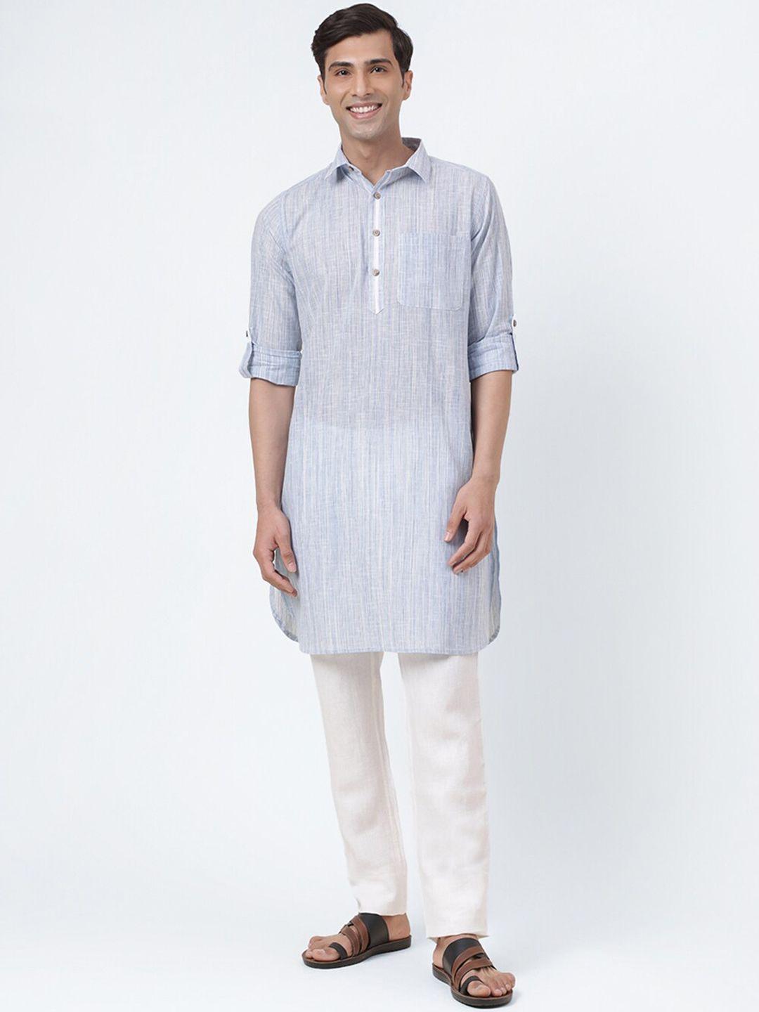 fabindia shirt collar striped pathani cotton kurta