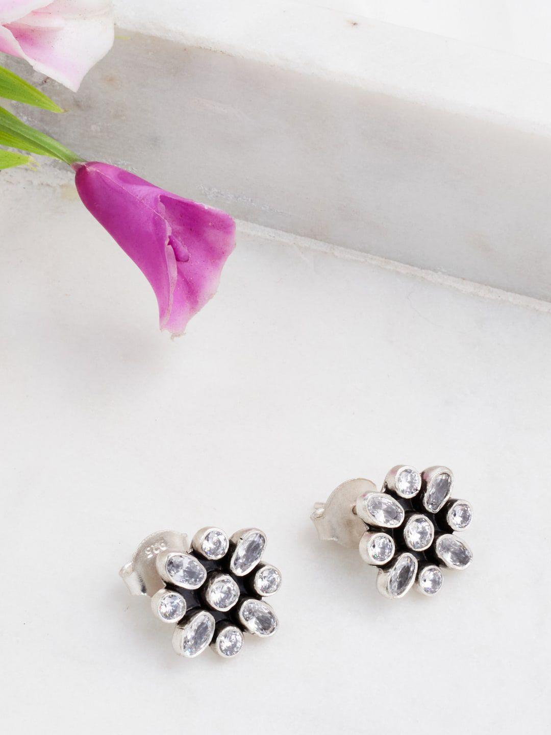 fabindia silver floral studs earrings