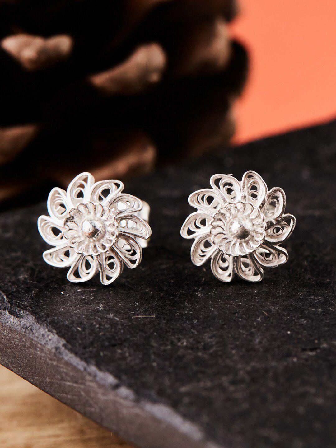 fabindia silver floral studs earrings
