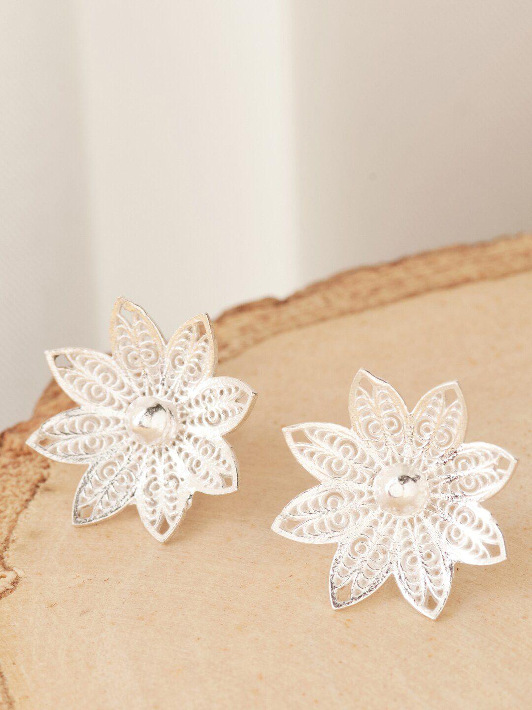 fabindia silver-plated floral studs earrings