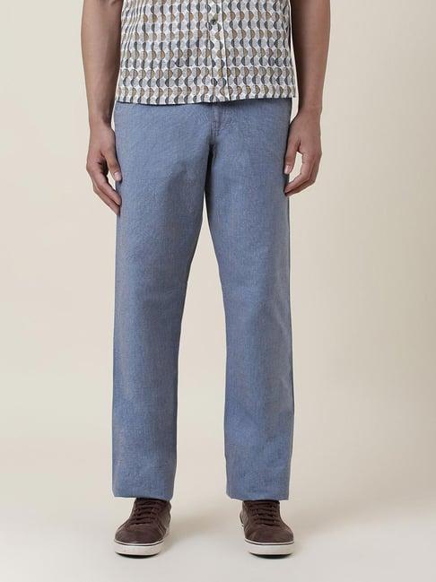 fabindia sky blue regular fit trousers