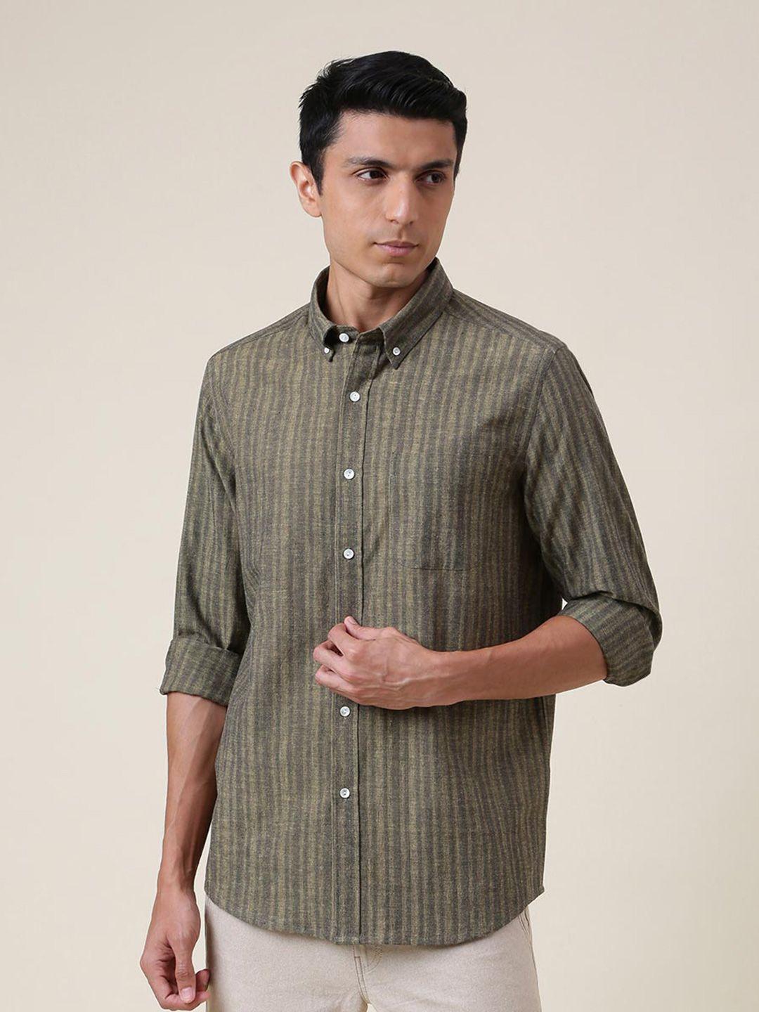 fabindia slim fit button-down collar striped casual cotton shirt