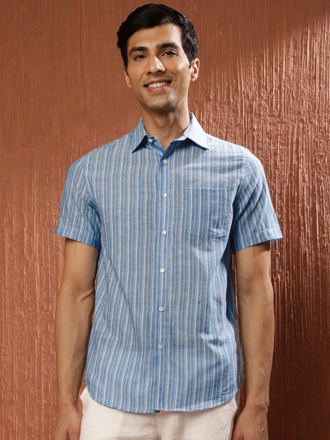 fabindia slim fit striped cotton casual shirt