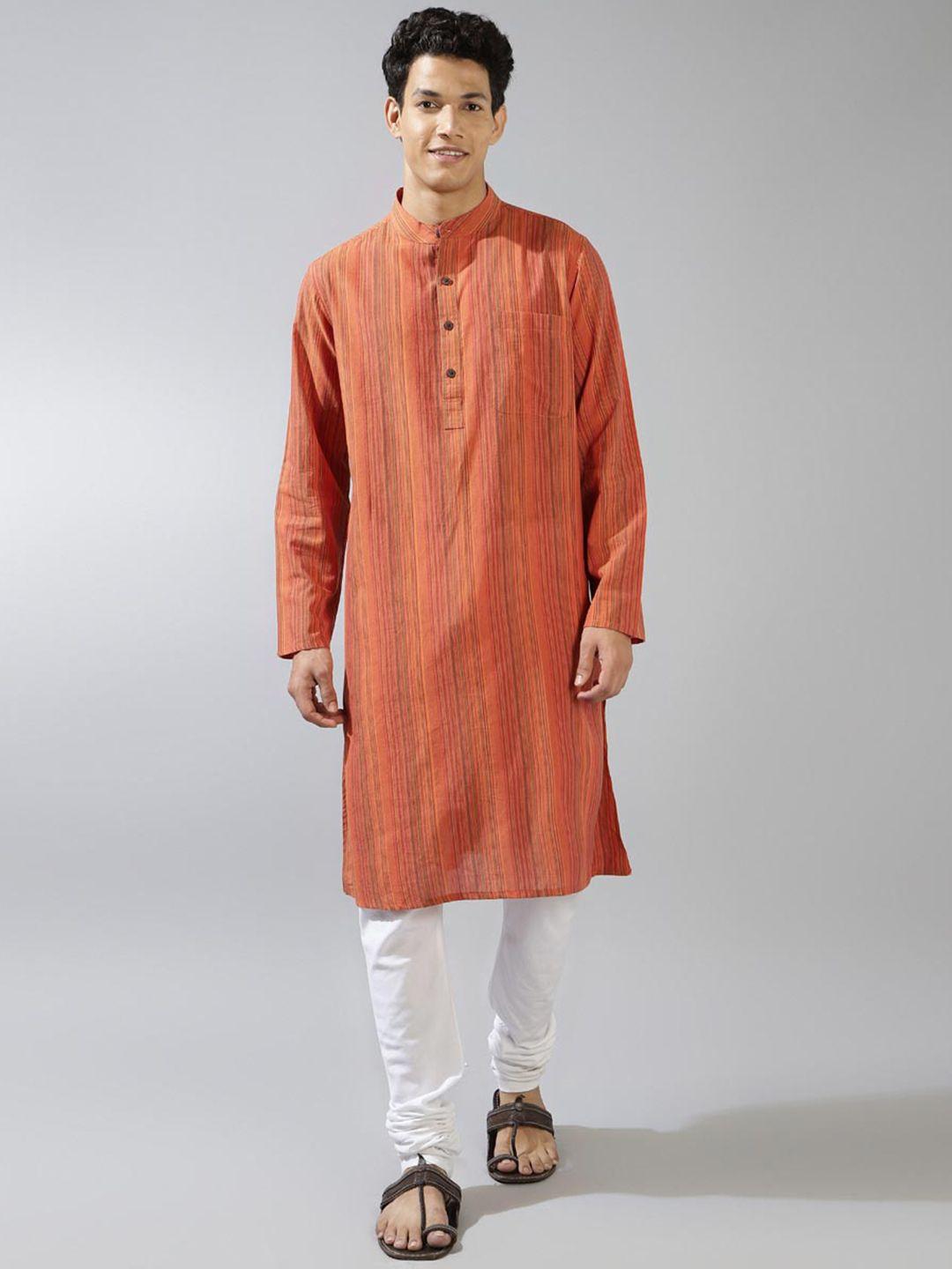 fabindia striped band collar cotton kurta