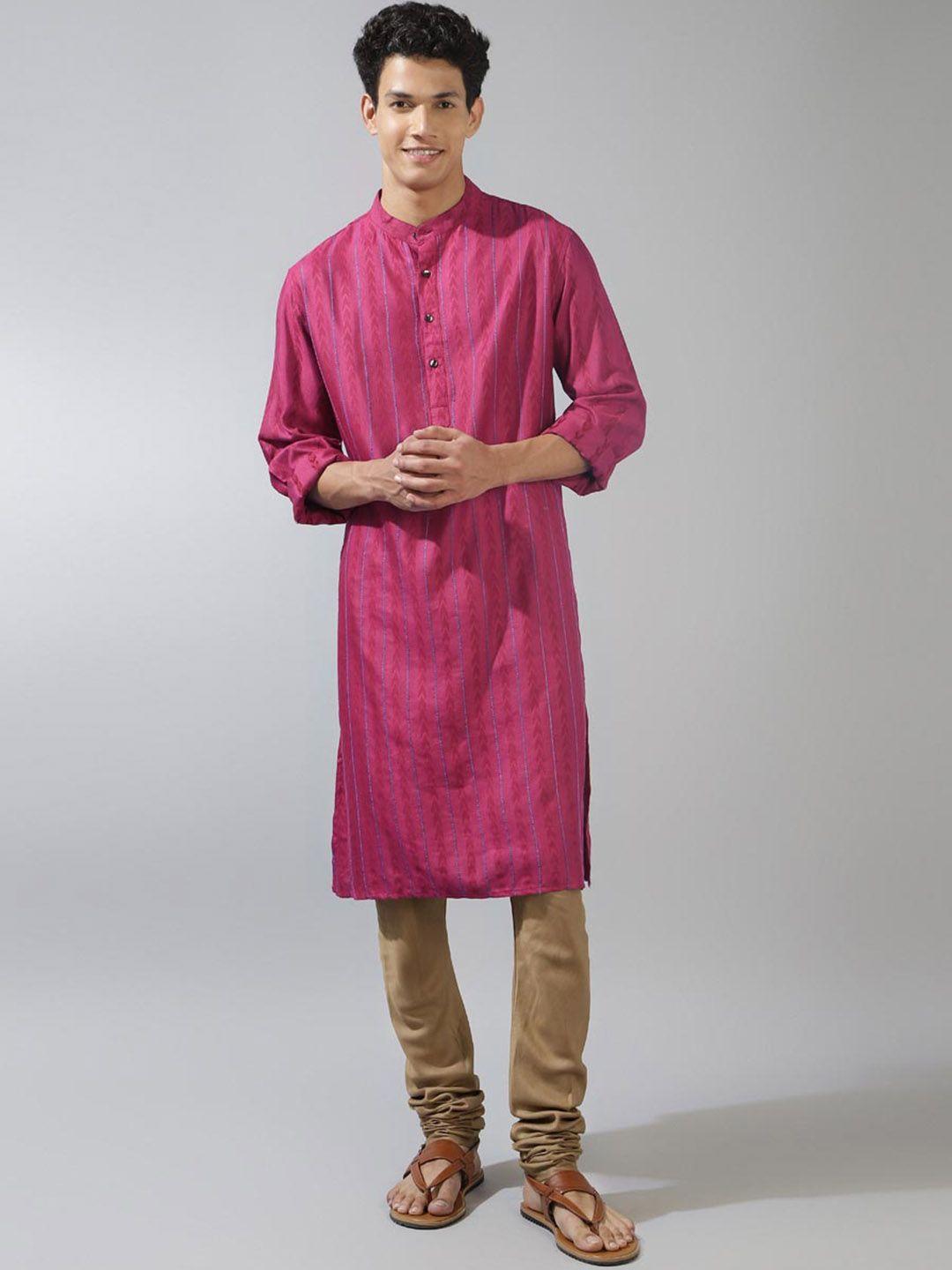 fabindia striped band collar dobby kurta