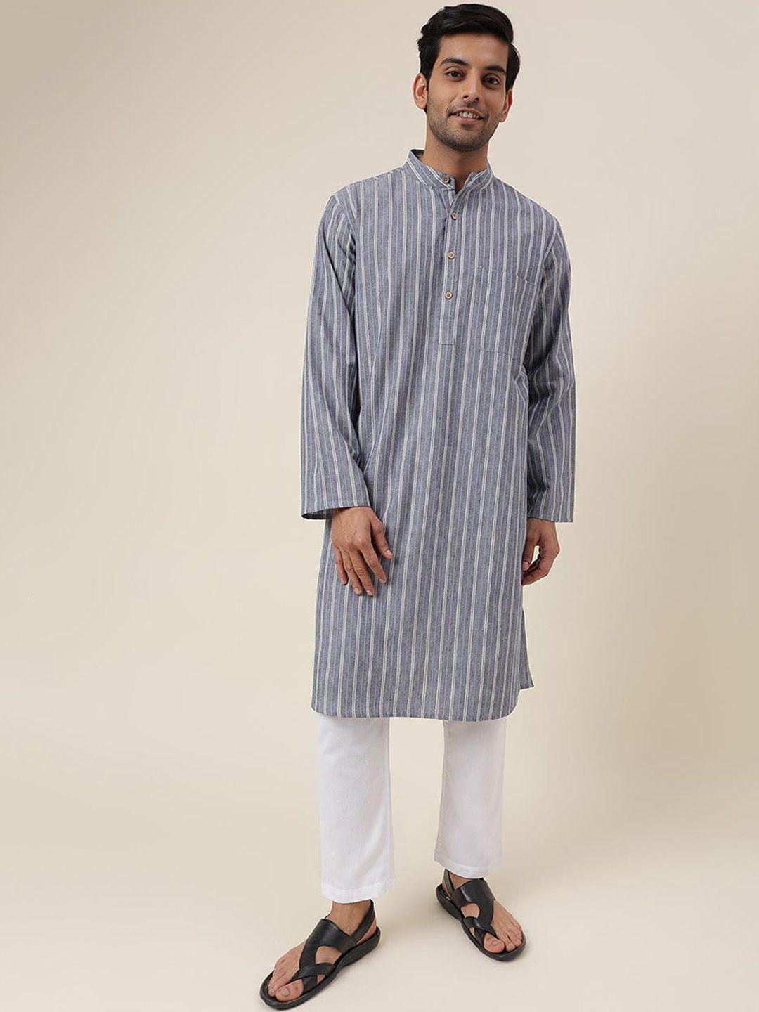 fabindia striped band collar long sleeve kurta