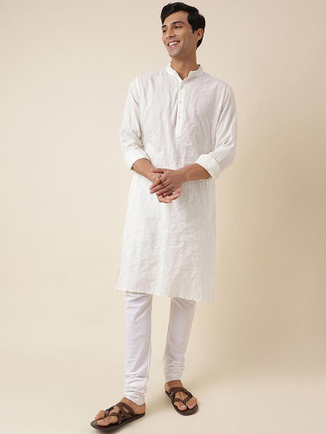 fabindia striped band collar long sleeves straight kurta