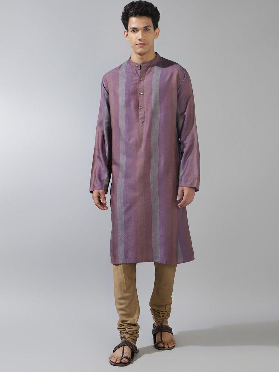 fabindia striped band collar long sleeves straight kurta