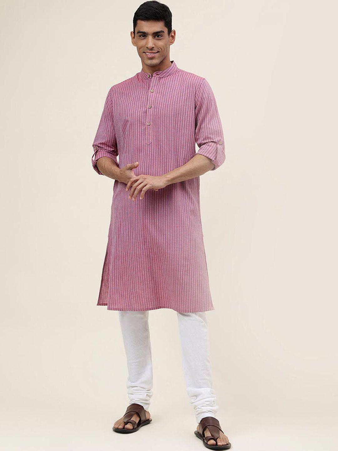 fabindia striped band collar roll-up sleeves kurta