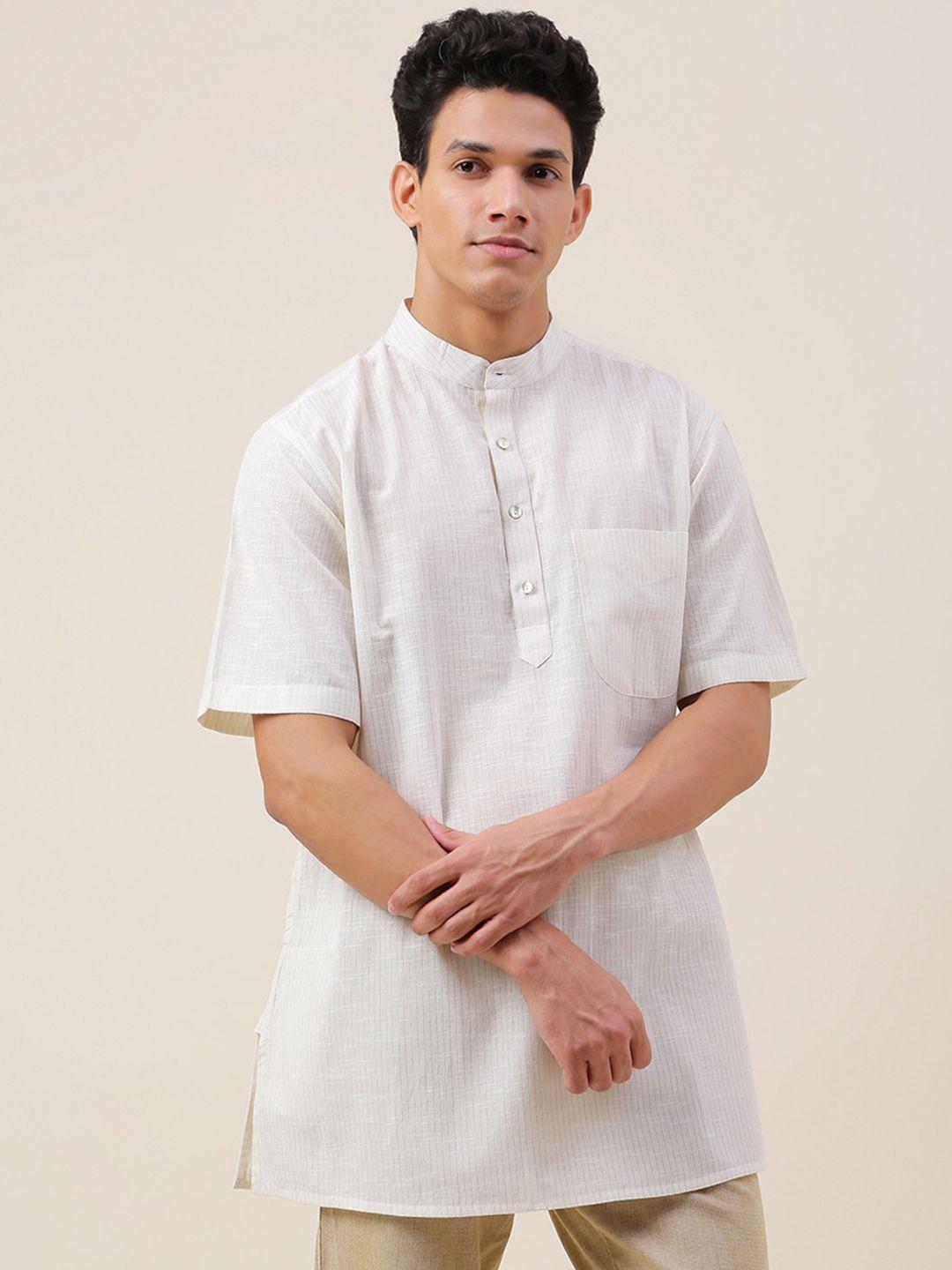 fabindia striped band collar short kurta