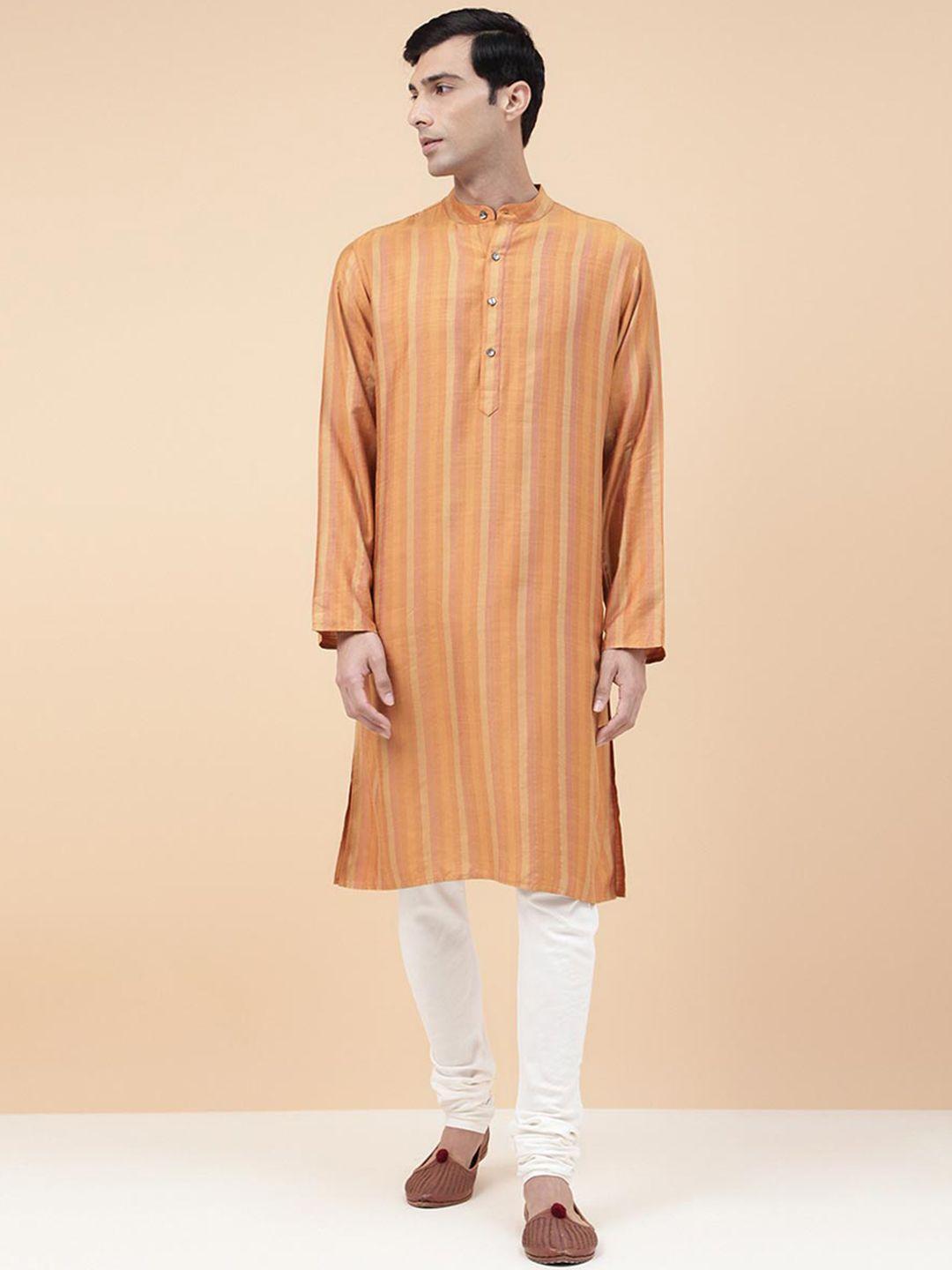 fabindia striped band collar straight kurta