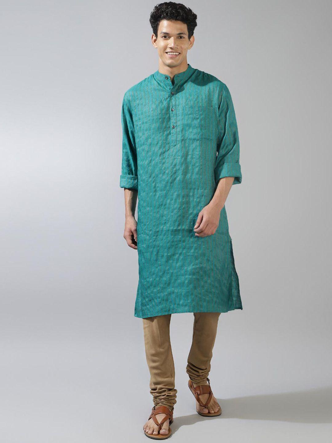 fabindia striped band collar straight kurta