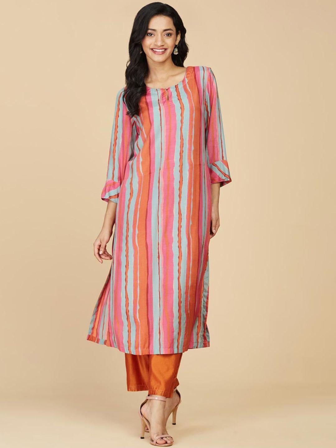 fabindia striped keyhole neck straight kurta