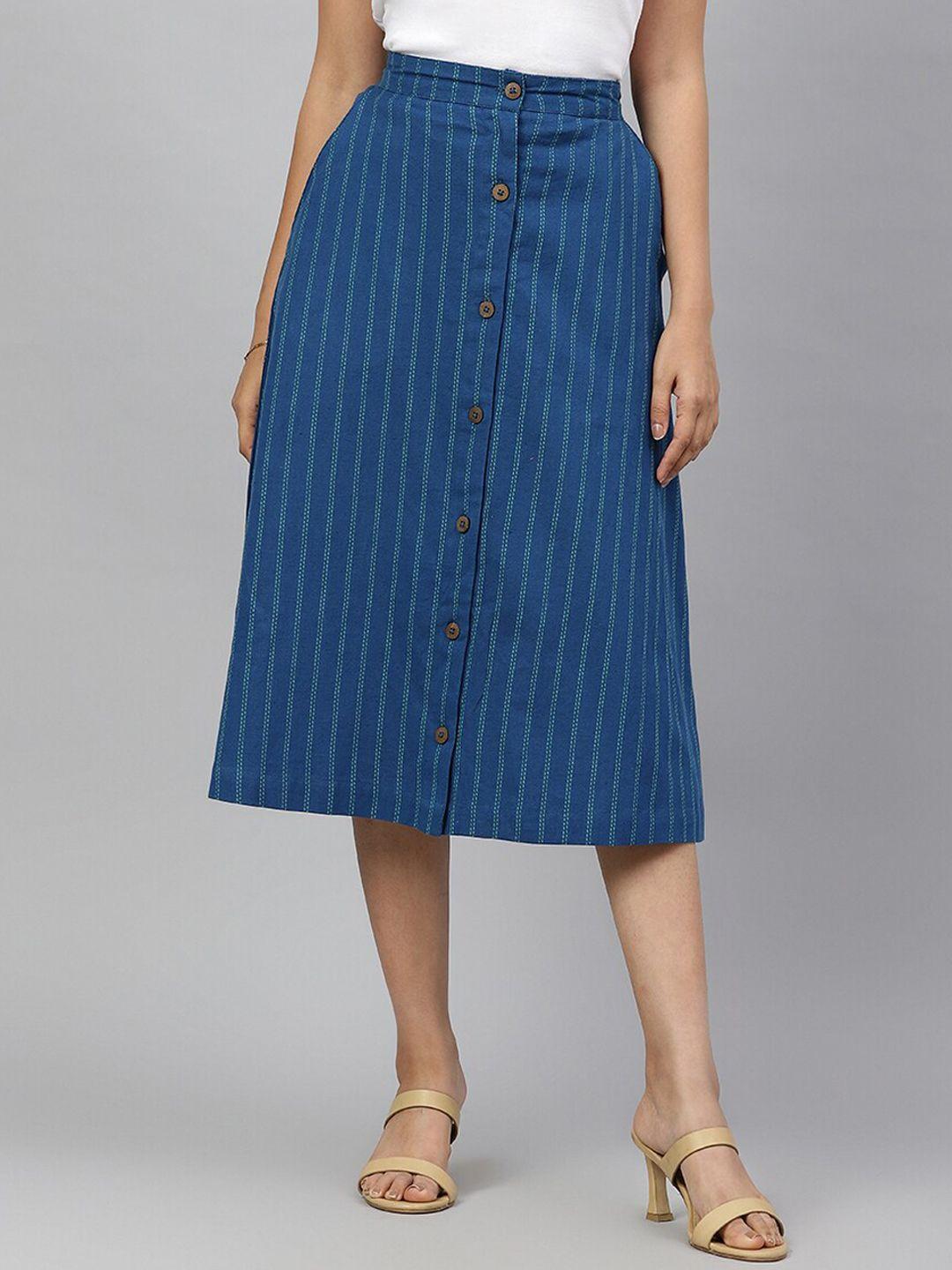 fabindia striped knee length a-line cotton linen skirt