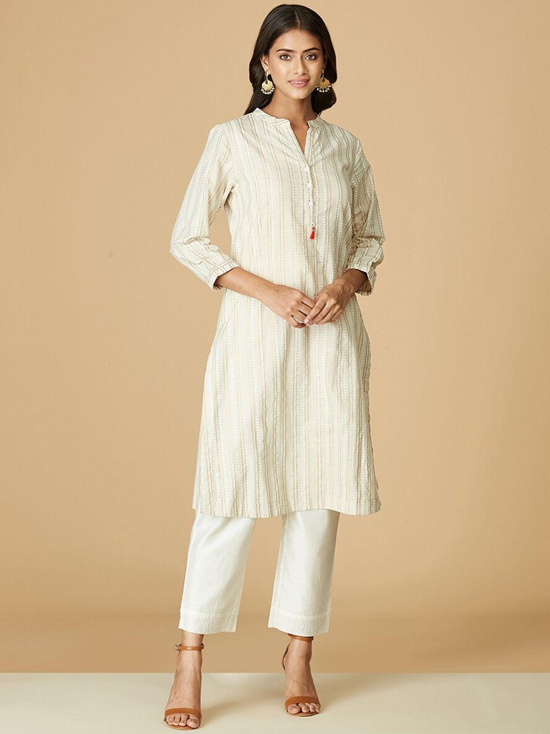 fabindia striped mandarin collar cotton kurta