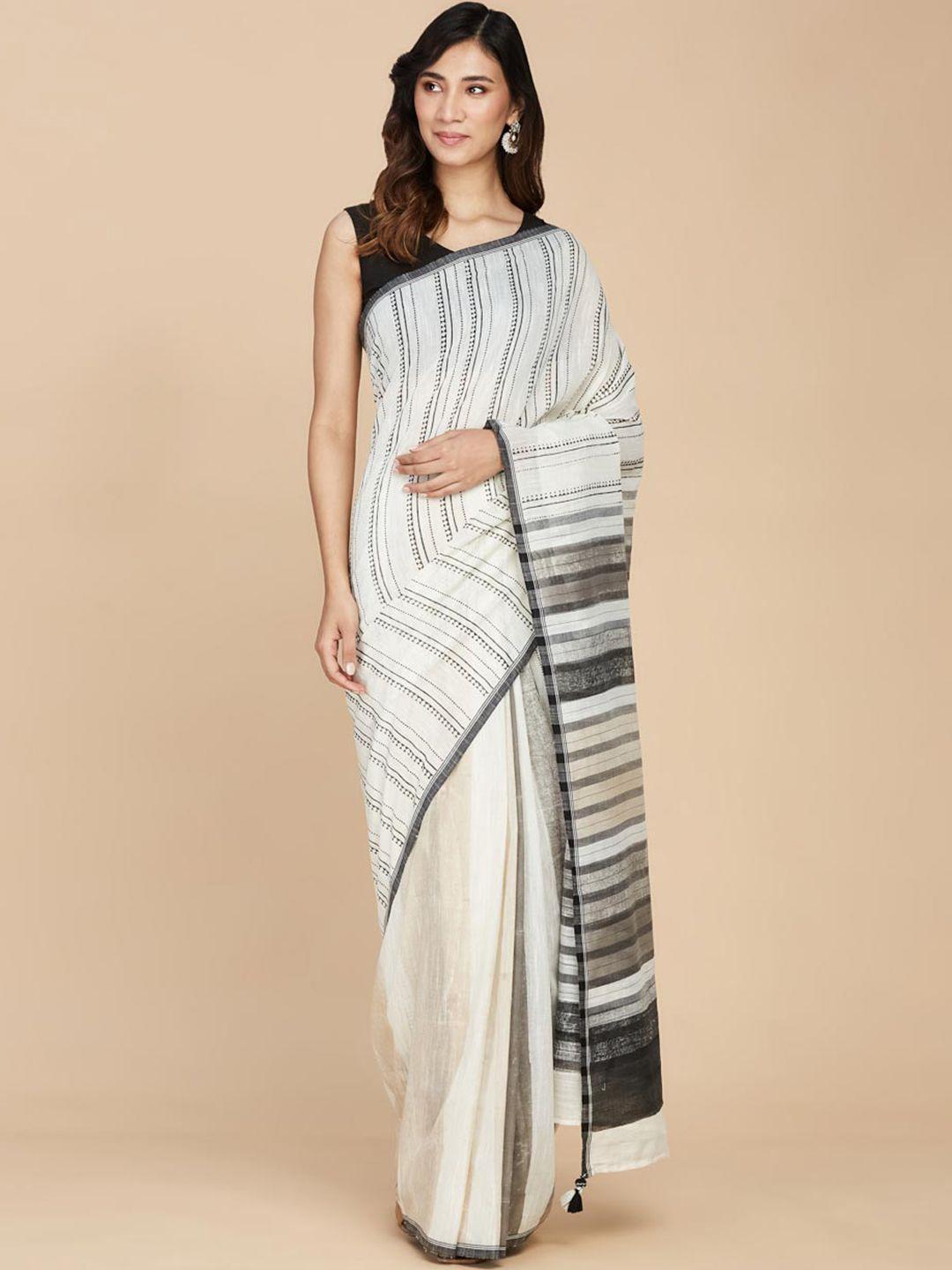 fabindia striped pure cotton block print saree