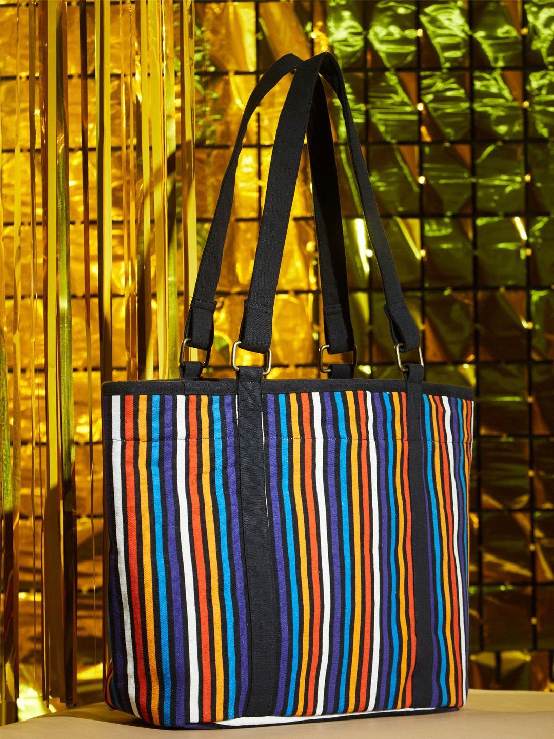 fabindia striped structured handheld bag