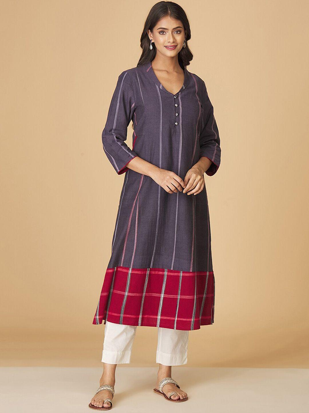 fabindia striped v-neck cotton a-line kurta