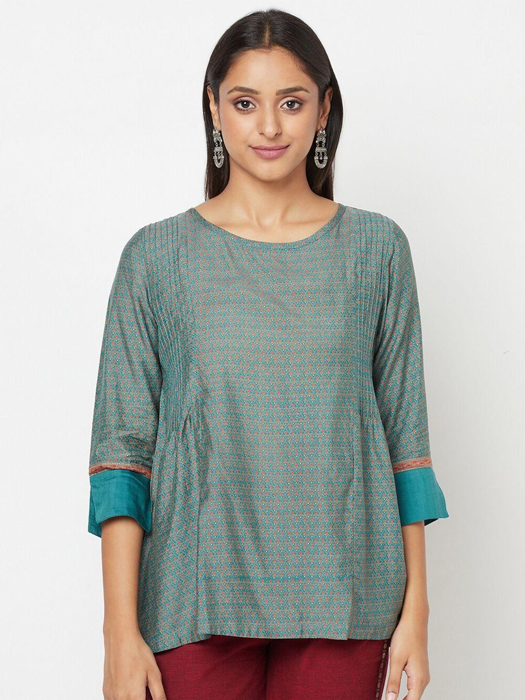 fabindia teal printed top