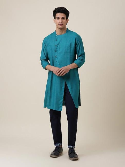 fabindia teal regular fit kurta