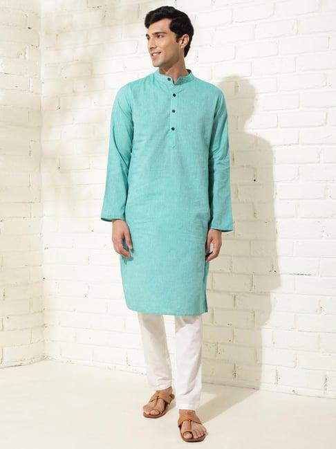 fabindia teal slim fit kurta