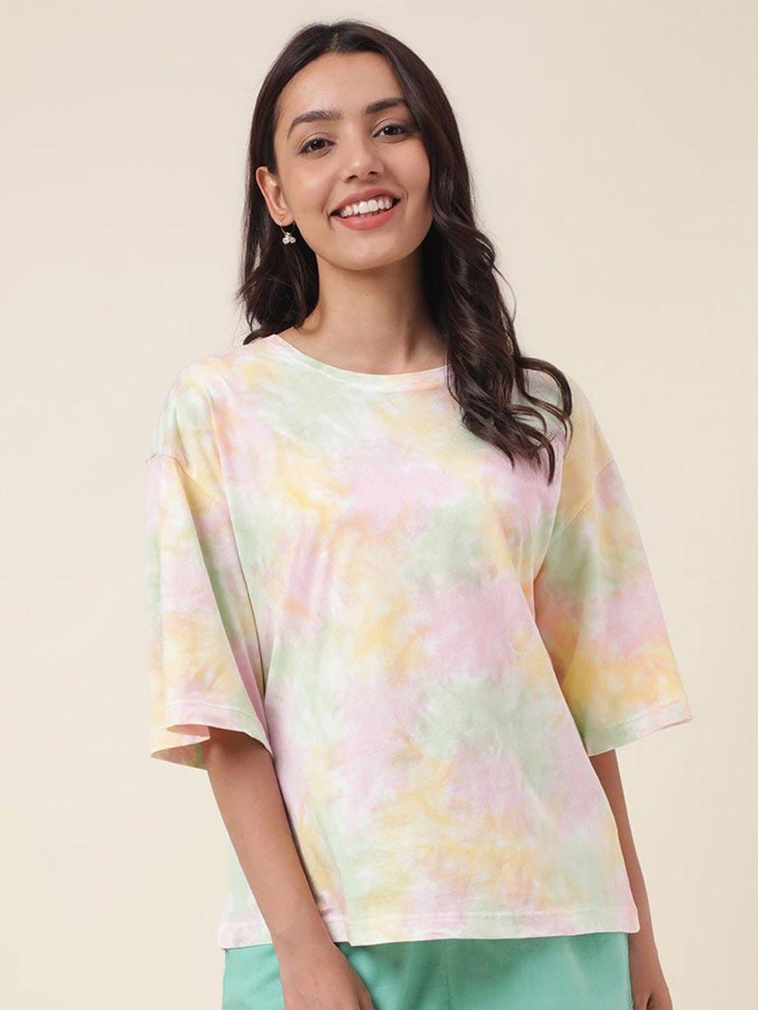 fabindia tie & dye drop-shoulder sleeves cotton t-shirt