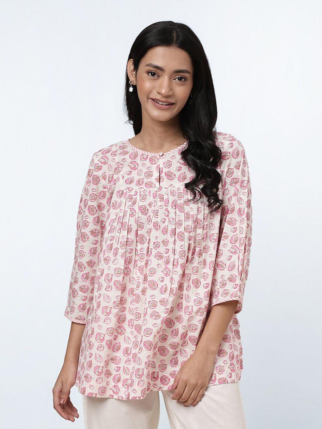 fabindia tropical printed round neck cotton top