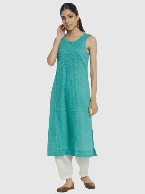 fabindia turquoise cotton straight kurta