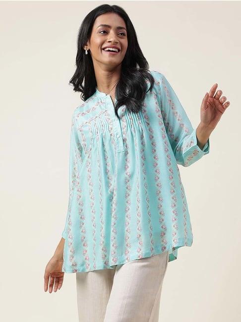 fabindia turquoise floral print tunic with inner