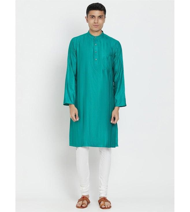 fabindia turquoise regular fit self pattern kurta