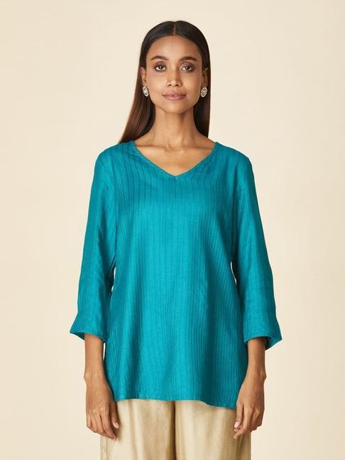 fabindia turquoise woven pattern straight kurti