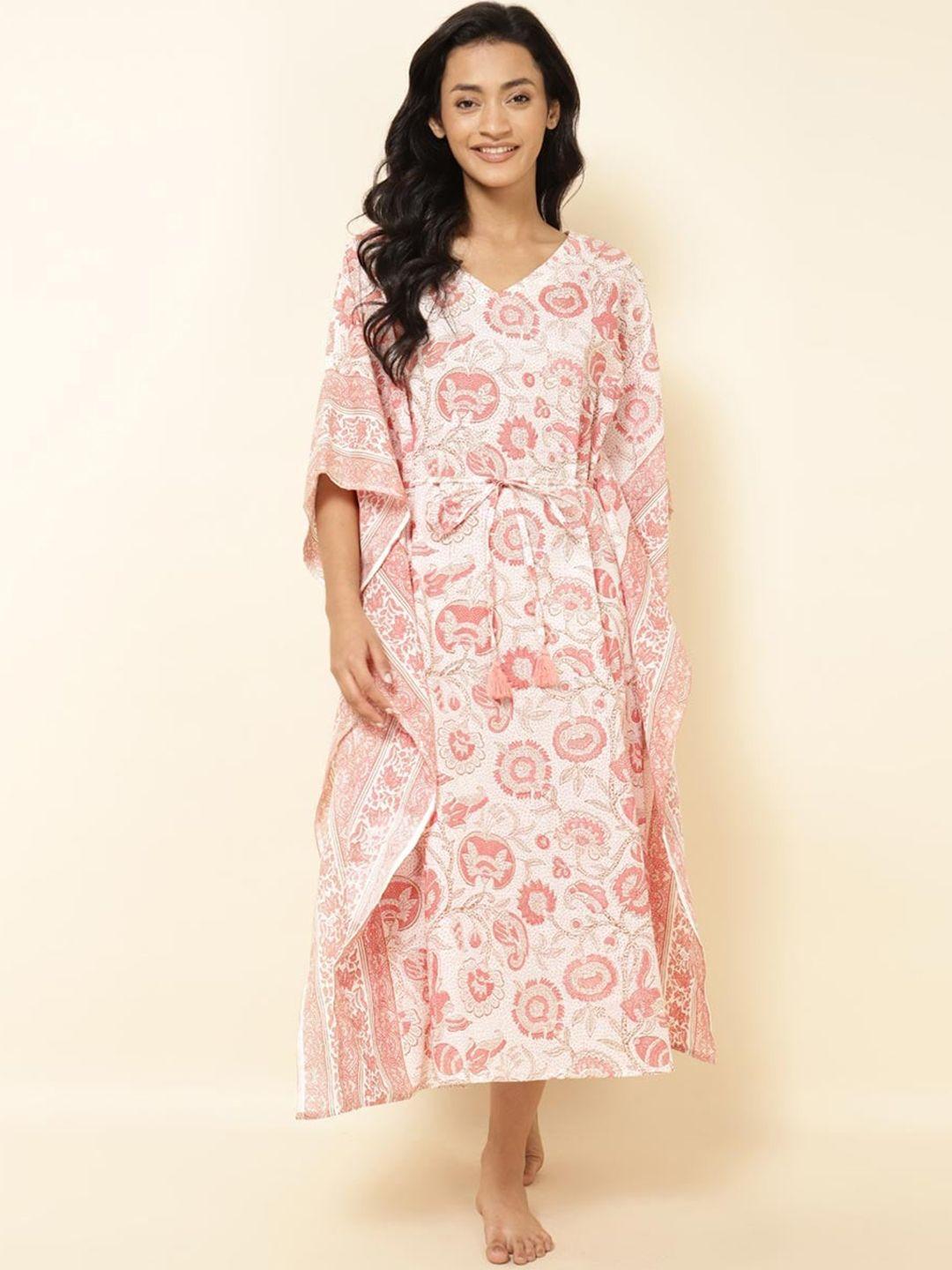 fabindia v-neck floral printed cotton kaftan nightdress