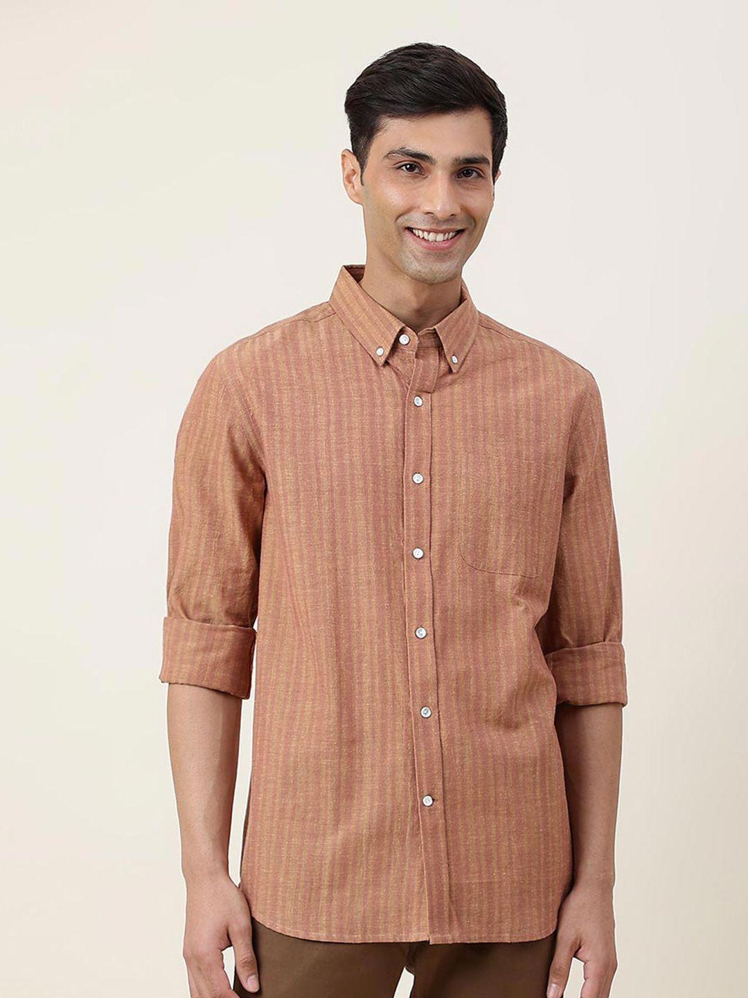 fabindia vertical striped button-down collar cotton casual shirt