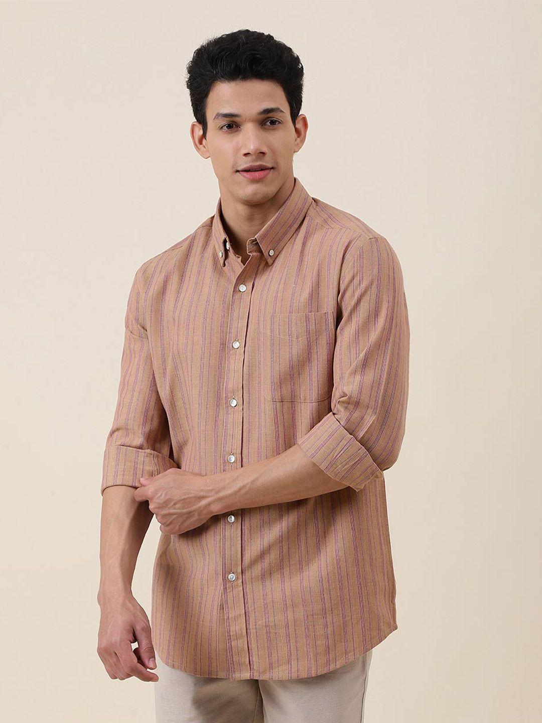 fabindia vertical striped button-down collar cotton casual shirt