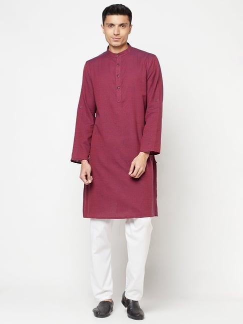 fabindia violet self design mandarin collar kurta