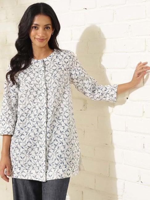 fabindia white-blue cotton printed tunic