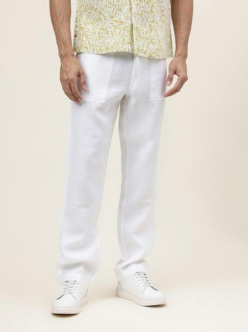 fabindia white comfort fit drawstring trousers