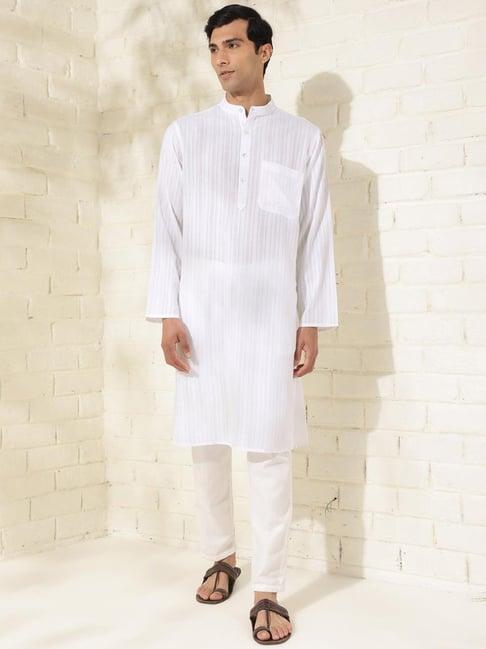 fabindia white cotton comfort fit striped kurta