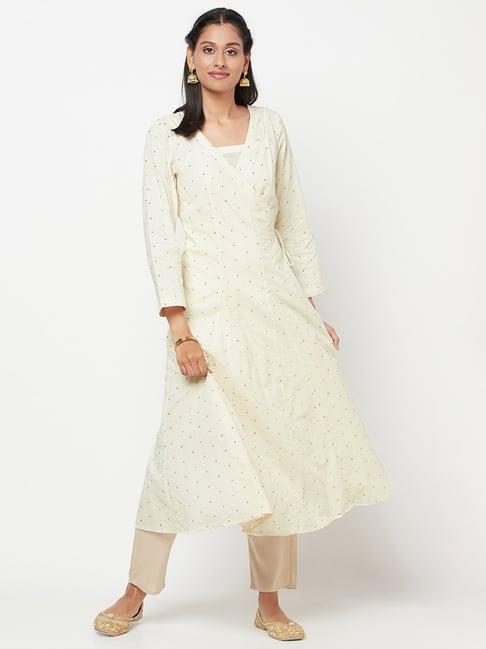 fabindia white cotton embellished a line kurta